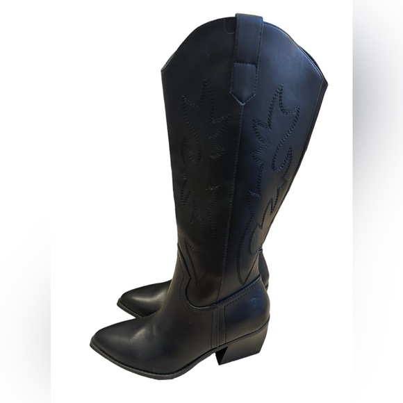 Madden Girl Black Western Cowboy Pull On Boot block heel tall concert indie - Picture 2 of 8